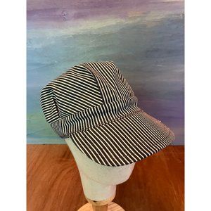Vintage Hickory Stripe Denim Train Engineer Hat Railroad Cap Made in USA XL